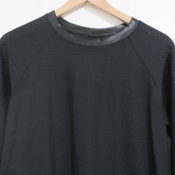 Koral Women Sz S Black Sofia Pullover Sweatshirt Faux Leather Trim Sheer Texture - Picture 3 of 8